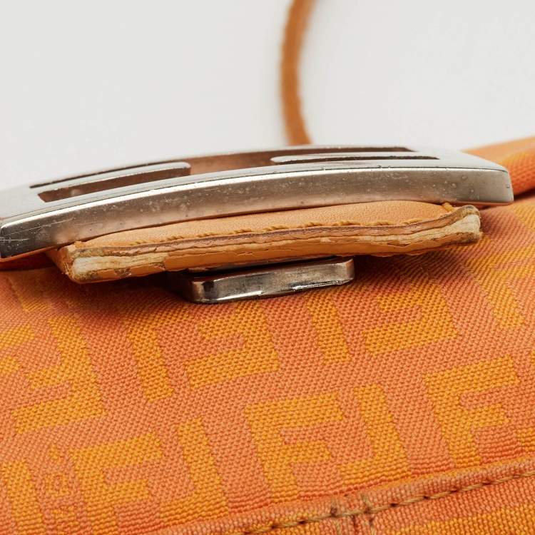 Pre Owned Fendi Orange Zucchino Canvas Mini Mama Baguette Bag
