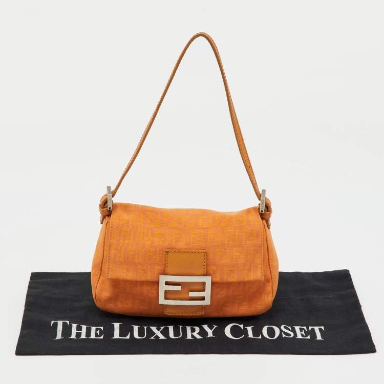 Pre Owned Fendi Orange Zucchino Canvas Mini Mama Baguette Bag