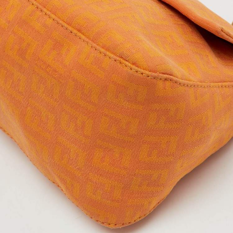 Pre Owned Fendi Orange Zucchino Canvas Mini Mama Baguette Bag