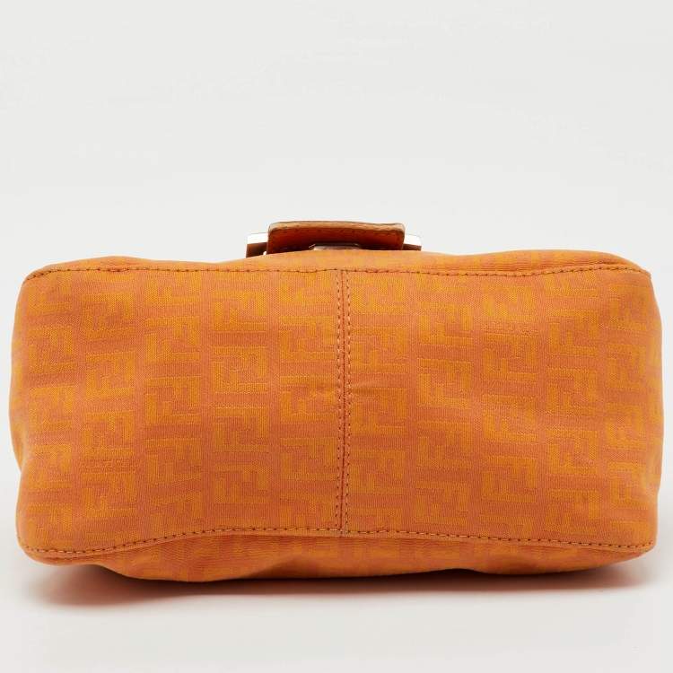 Pre Owned Fendi Orange Zucchino Canvas Mini Mama Baguette Bag