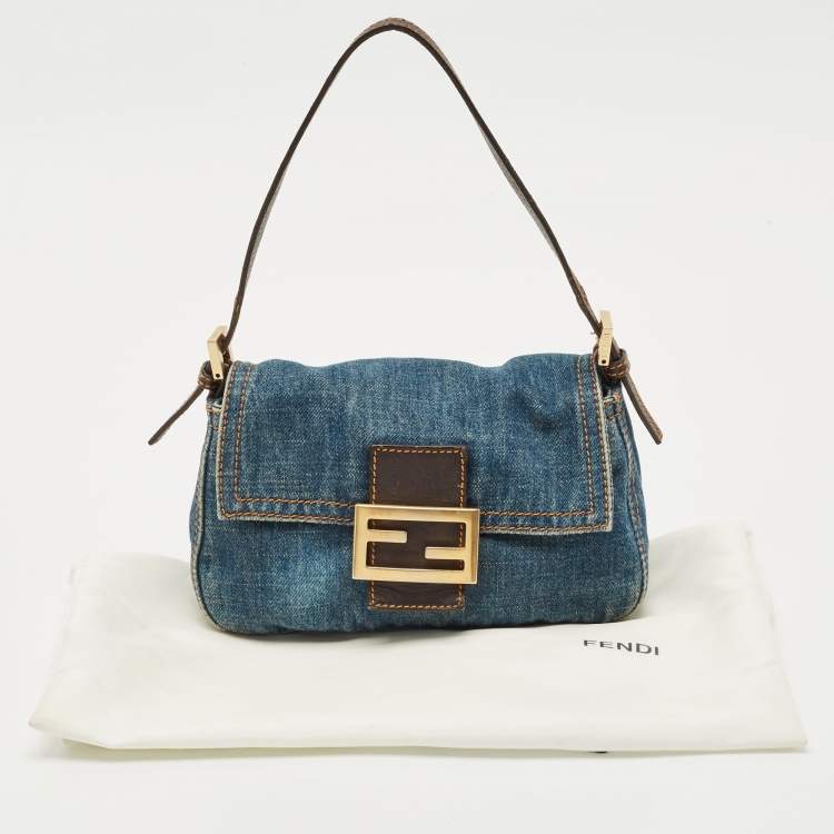 Pre Owned Fendi Blue Denim Mini Mama Baguette Bag