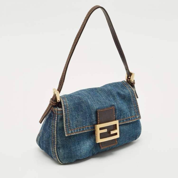 Pre Owned Fendi Blue Denim Mini Mama Baguette Bag