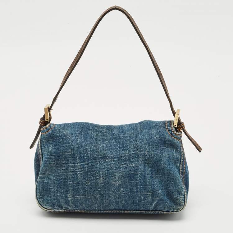 Pre Owned Fendi Blue Denim Mini Mama Baguette Bag
