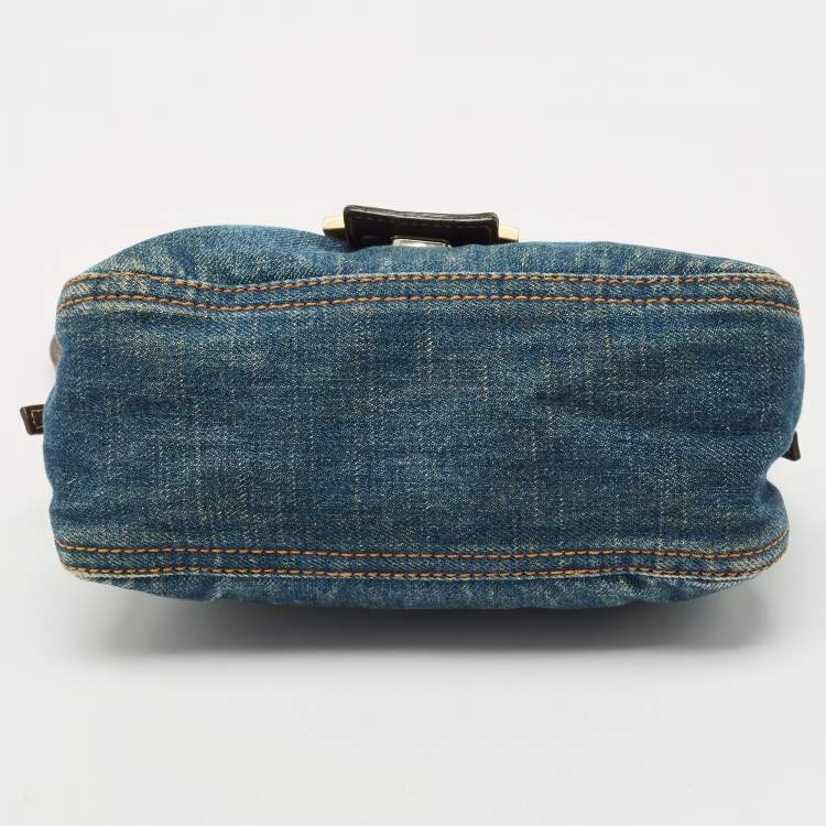 Pre Owned Fendi Blue Denim Mini Mama Baguette Bag