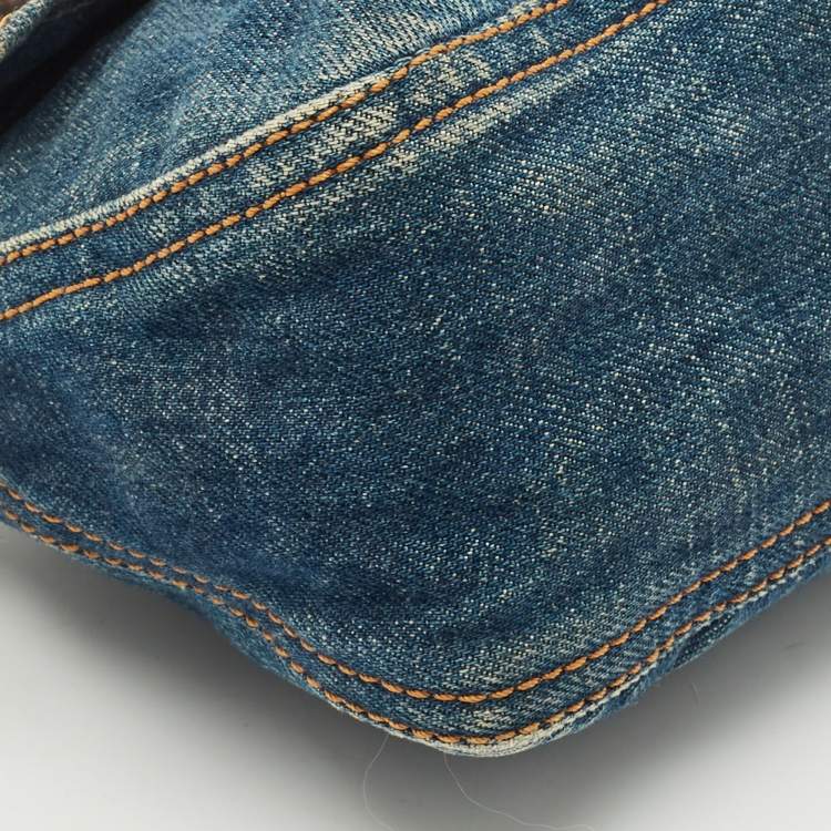 Pre Owned Fendi Blue Denim Mini Mama Baguette Bag