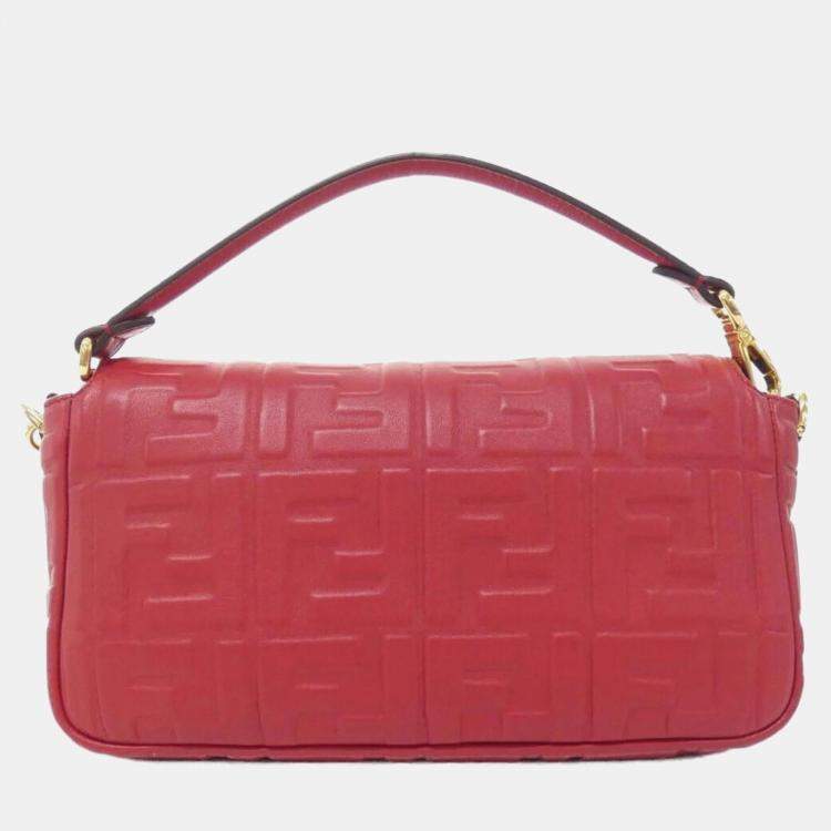 Pre Owned Fendi Baguette Red Lambskin Shoulder Bag