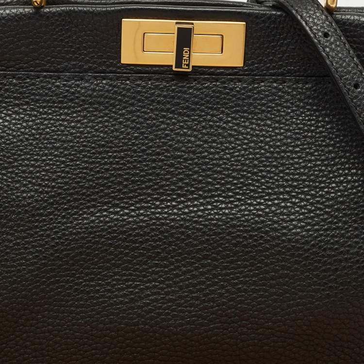 Pre Owned Fendi Black Selleria Leather Regular Peekaboo Top Handle Bag