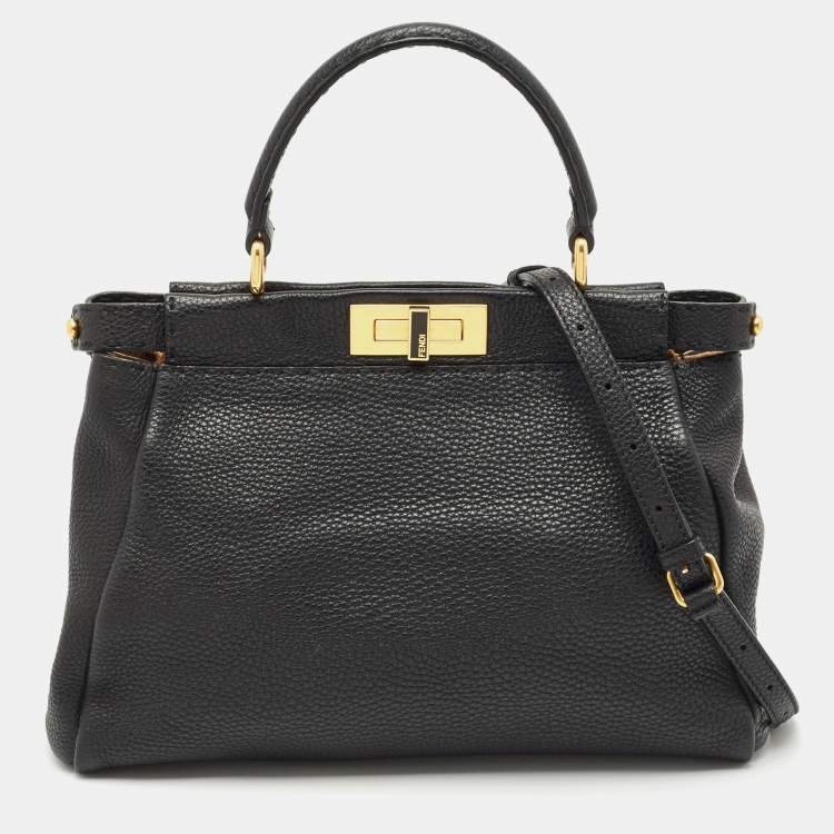 Pre Owned Fendi Black Selleria Leather Regular Peekaboo Top Handle Bag