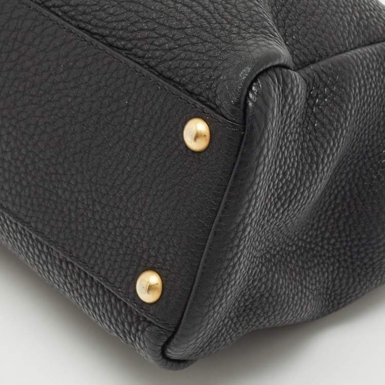Pre Owned Fendi Black Selleria Leather Regular Peekaboo Top Handle Bag