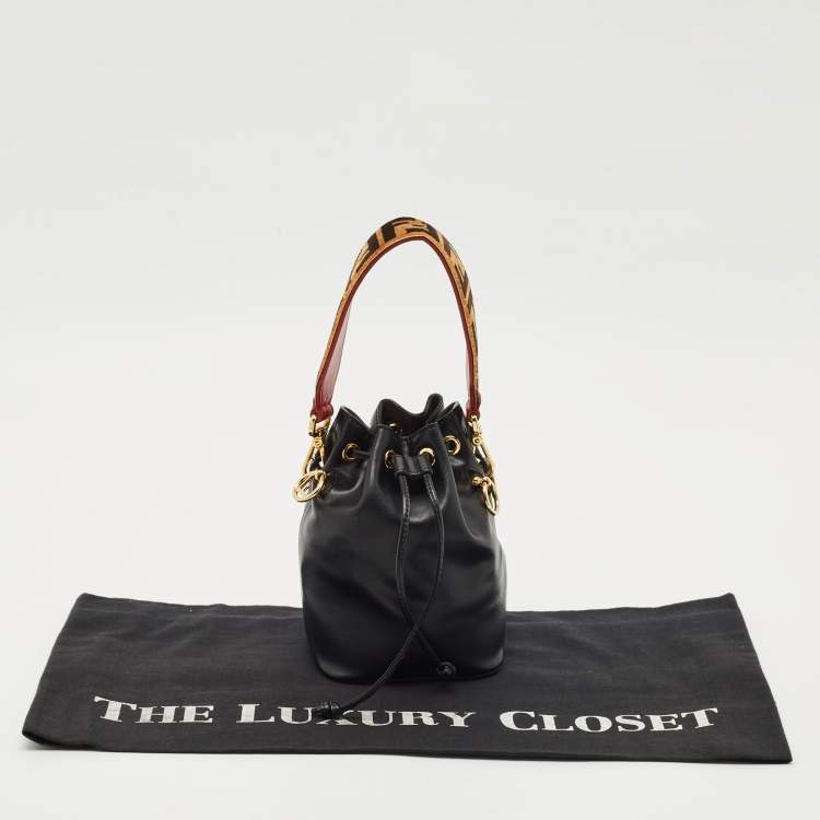 Pre Owned Fendi Black Leather Mini Mon Tresor Drawstring Bucket Bag