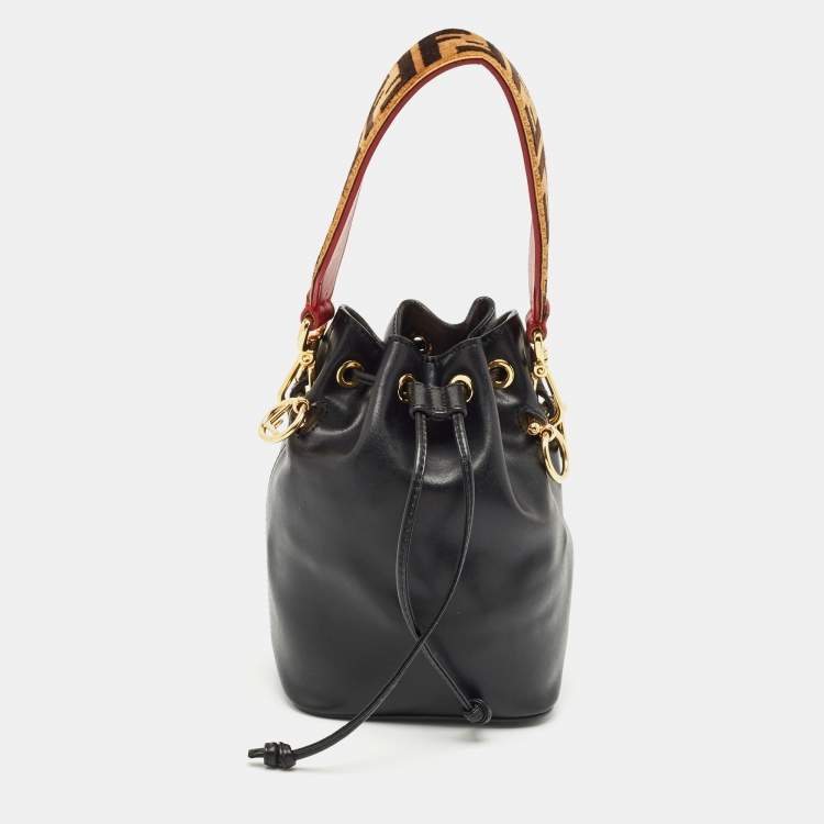 Pre Owned Fendi Black Leather Mini Mon Tresor Drawstring Bucket Bag