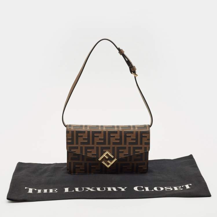 Pre Owned Fendi Tobacco Zucca Leather FF Diamond Wallet On Chain