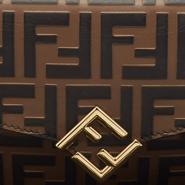 Pre Owned Fendi Tobacco Zucca Leather FF Diamond Wallet On Chain