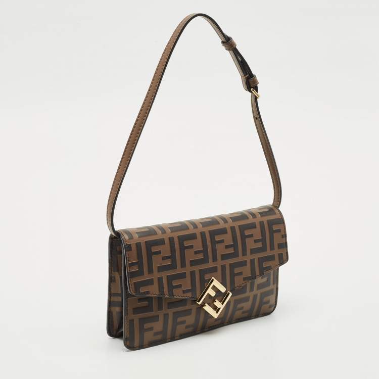 Pre Owned Fendi Tobacco Zucca Leather FF Diamond Wallet On Chain