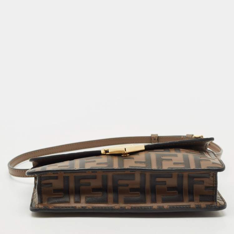 Pre Owned Fendi Tobacco Zucca Leather FF Diamond Wallet On Chain