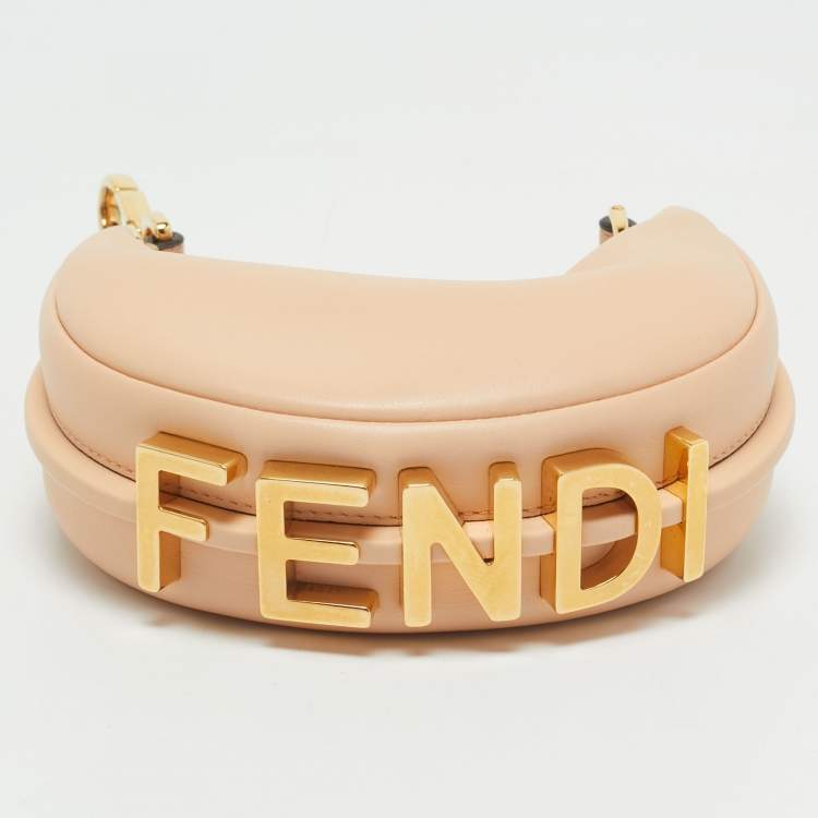 Pre Owned Fendi Peach Leather Nano Fendigraphy Hobo