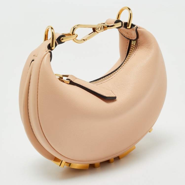 Pre Owned Fendi Peach Leather Nano Fendigraphy Hobo