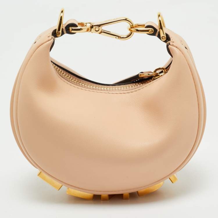 Pre Owned Fendi Peach Leather Nano Fendigraphy Hobo