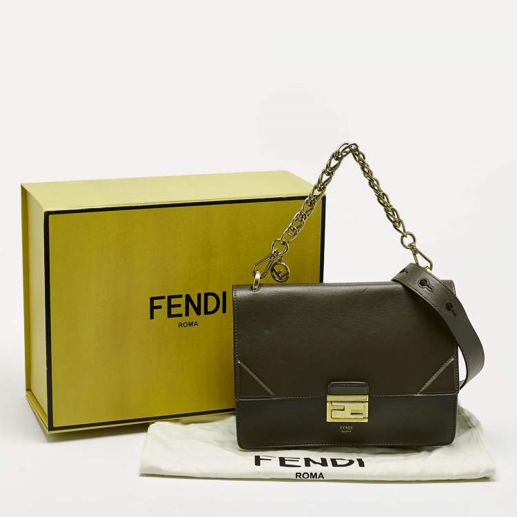 Pre Owned Fendi Olive Green Leather Kan U Shoulder Bag