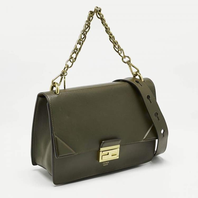 Pre Owned Fendi Olive Green Leather Kan U Shoulder Bag