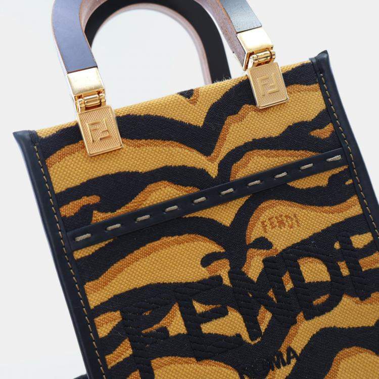 Pre Owned Fendi Sunshine Shopper Mini Brown Canvas Tote Bag