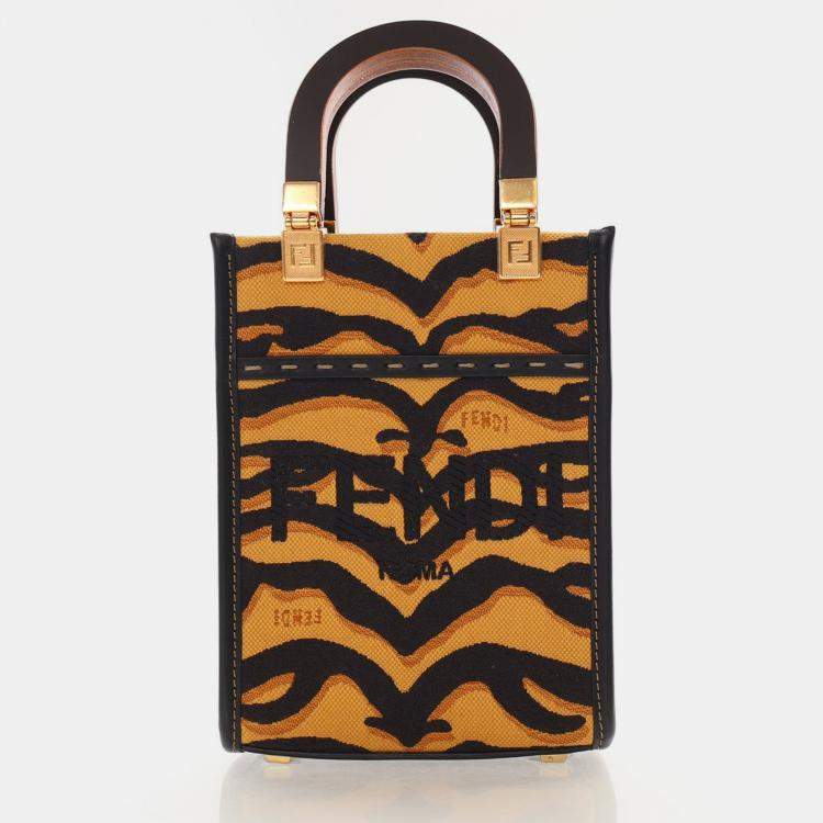 Pre Owned Fendi Sunshine Shopper Mini Brown Canvas Tote Bag