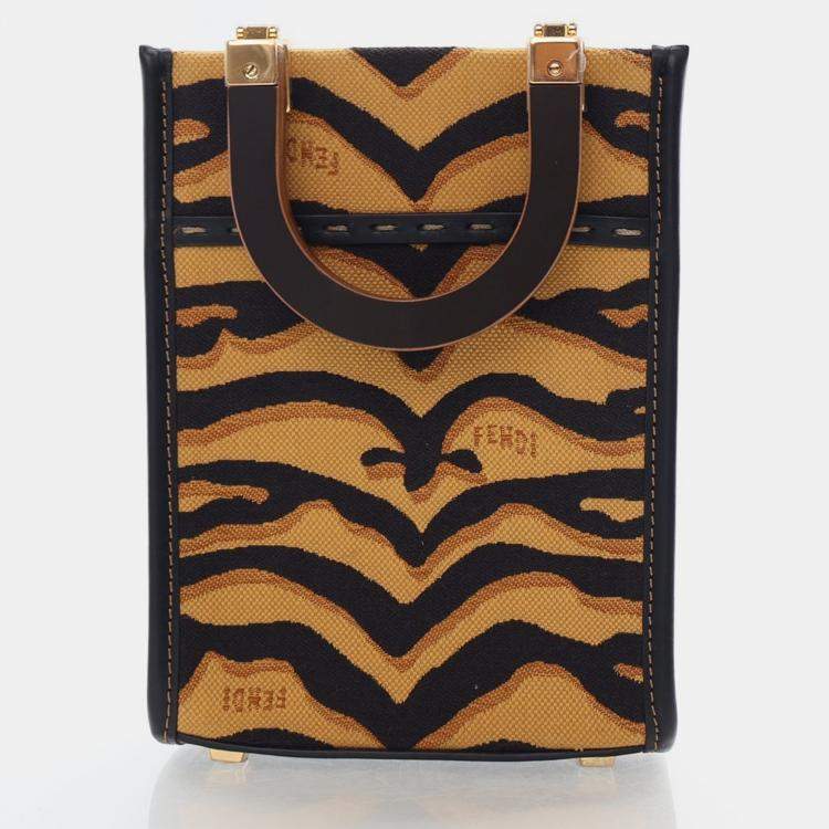 Pre Owned Fendi Sunshine Shopper Mini Brown Canvas Tote Bag