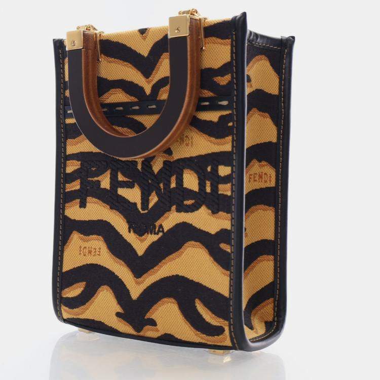 Pre Owned Fendi Sunshine Shopper Mini Brown Canvas Tote Bag