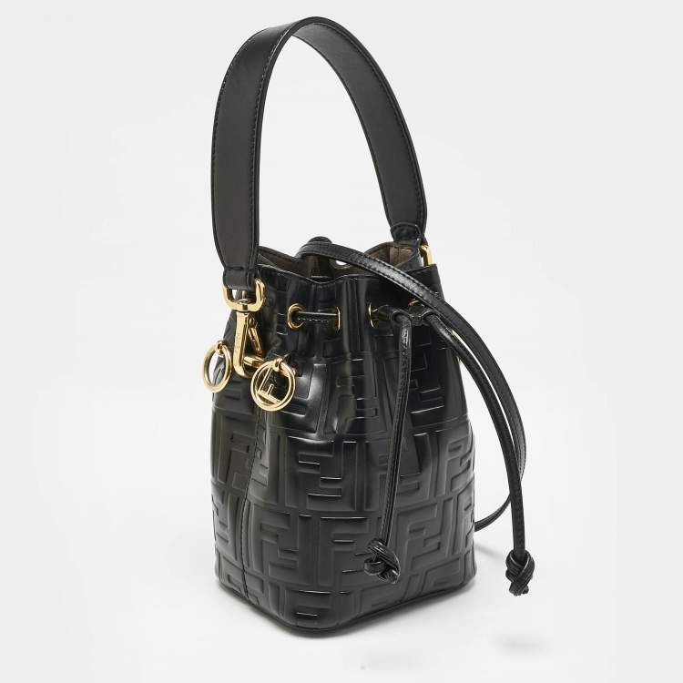 Pre Owned Fendi Black Zucca Embossed Leather Mini Mon Tresor Bucket Bag