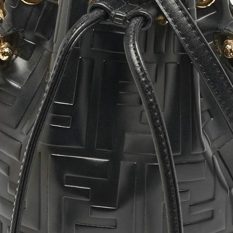 Pre Owned Fendi Black Zucca Embossed Leather Mini Mon Tresor Bucket Bag