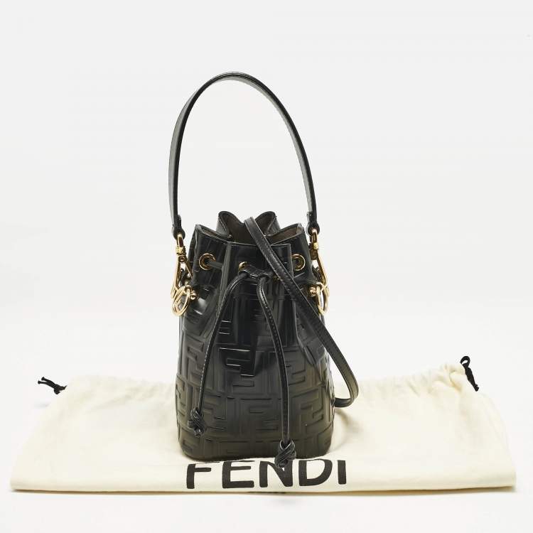 Pre Owned Fendi Black Zucca Embossed Leather Mini Mon Tresor Bucket Bag
