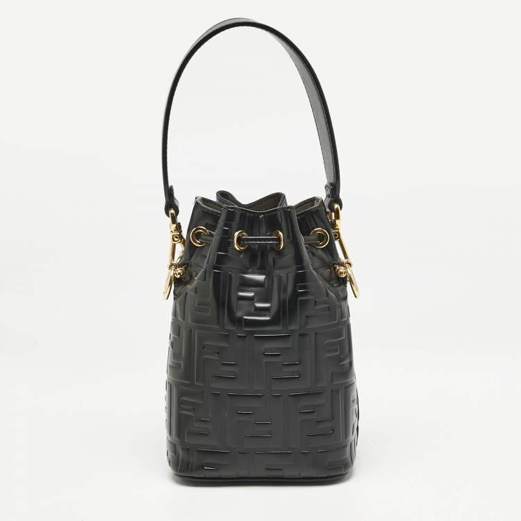 Pre Owned Fendi Black Zucca Embossed Leather Mini Mon Tresor Bucket Bag