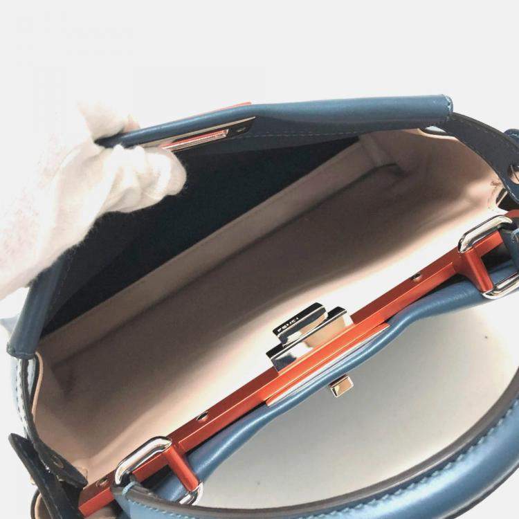 Pre Owned Fendi Peekaboo Blue Leather Shoulder Bag