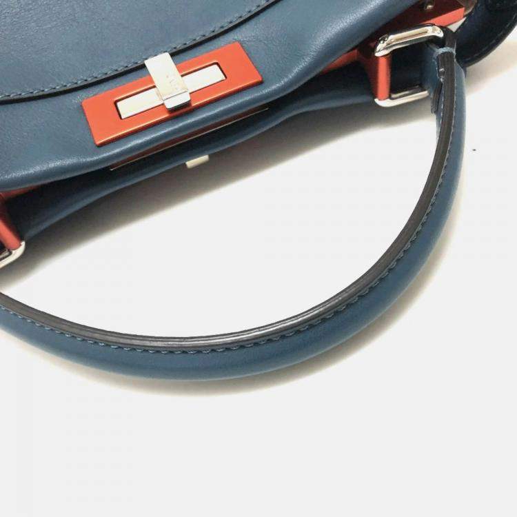 Pre Owned Fendi Peekaboo Blue Leather Shoulder Bag