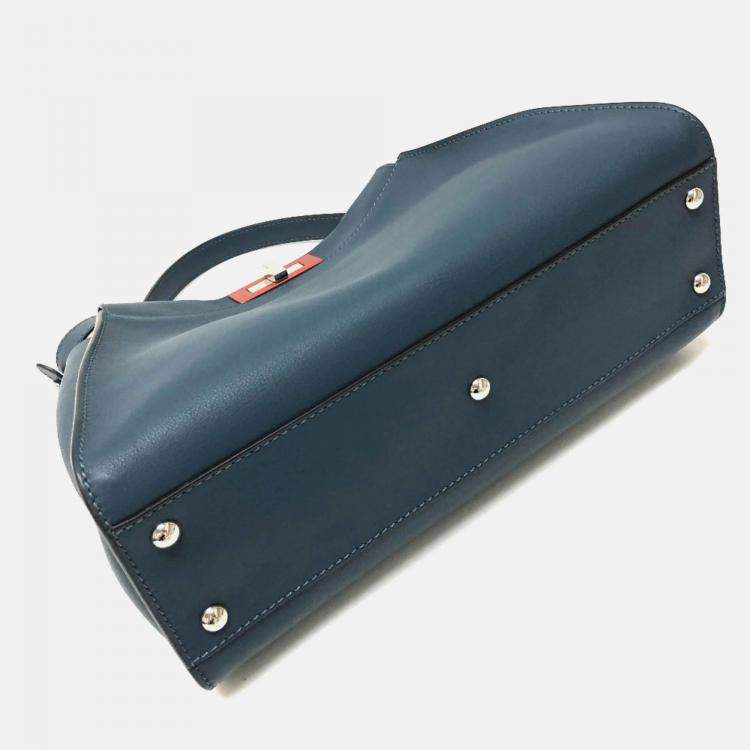 Pre Owned Fendi Peekaboo Blue Leather Shoulder Bag