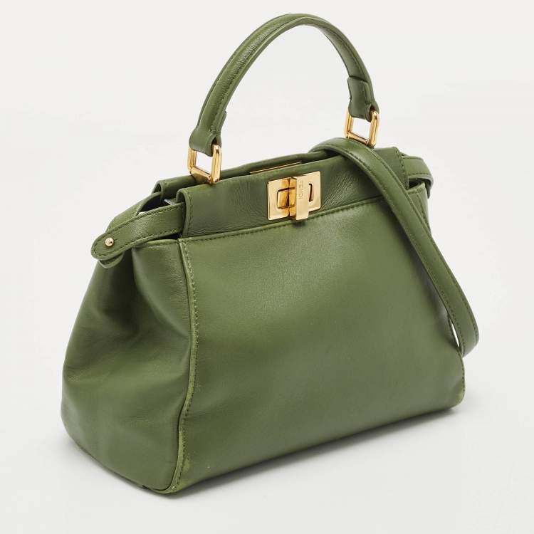 مملوكة مسبقًا Fendi Olive Green Leather Mini Peekaboo Top Handle Bag
