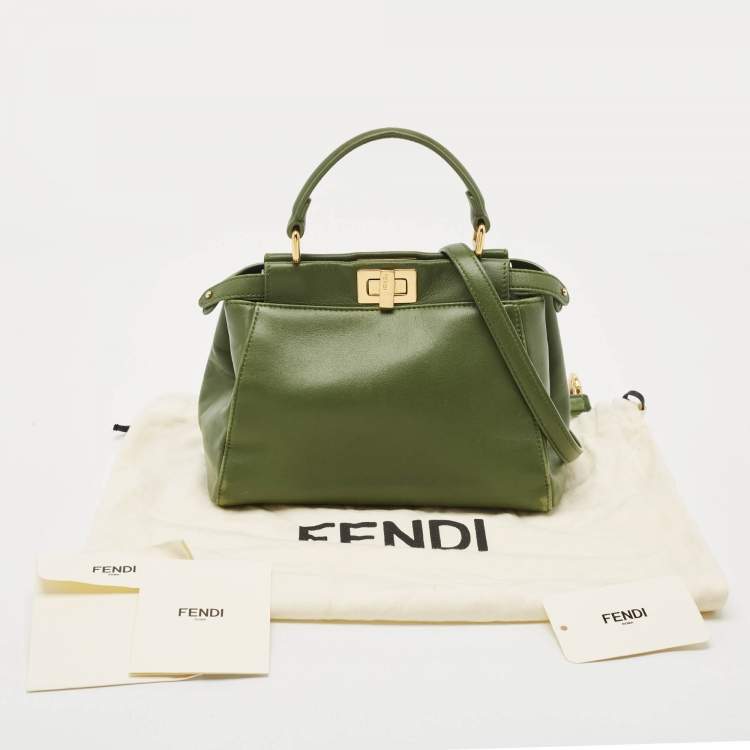 مملوكة مسبقًا Fendi Olive Green Leather Mini Peekaboo Top Handle Bag