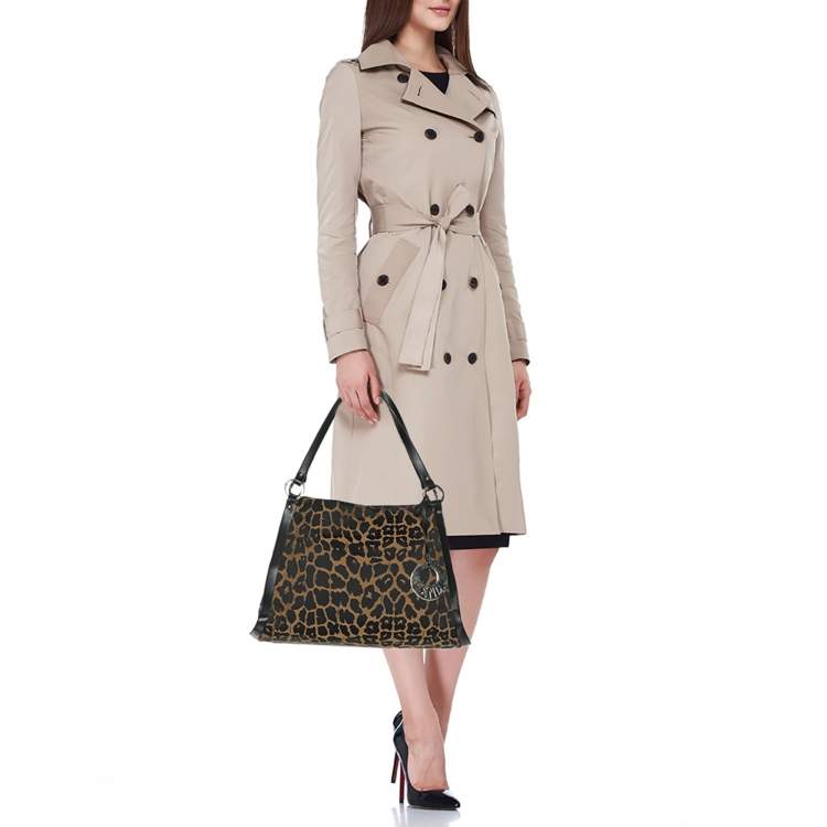 Pre Owned Fendi Black/Brown Leopard Print Canvas and Leather Chef Tote