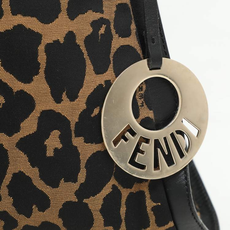 Pre Owned Fendi Black/Brown Leopard Print Canvas and Leather Chef Tote