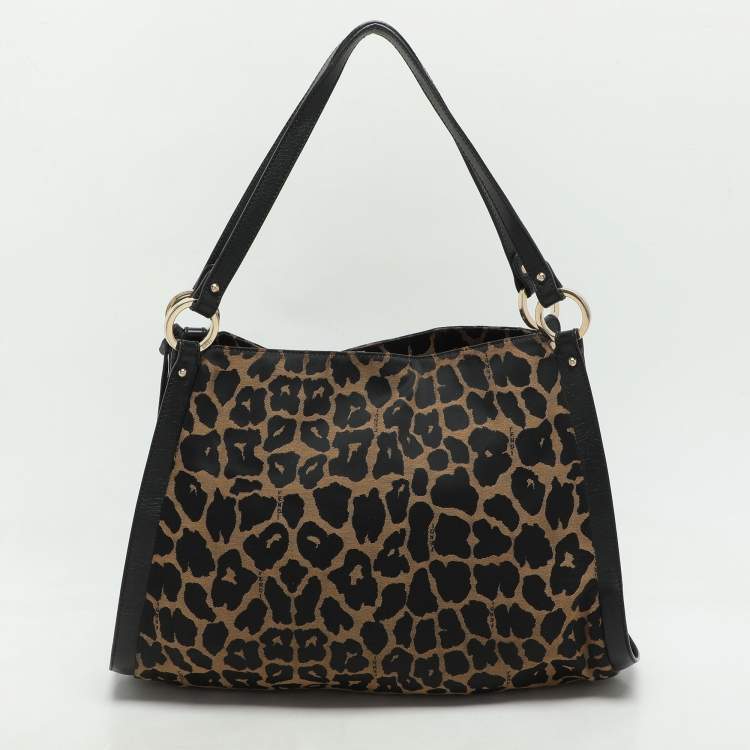 Pre Owned Fendi Black/Brown Leopard Print Canvas and Leather Chef Tote
