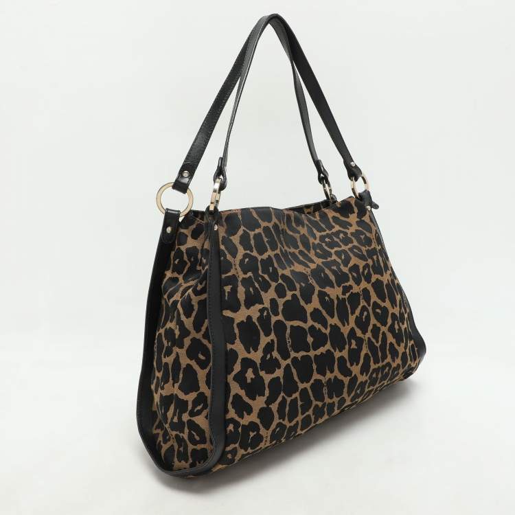 Pre Owned Fendi Black/Brown Leopard Print Canvas and Leather Chef Tote