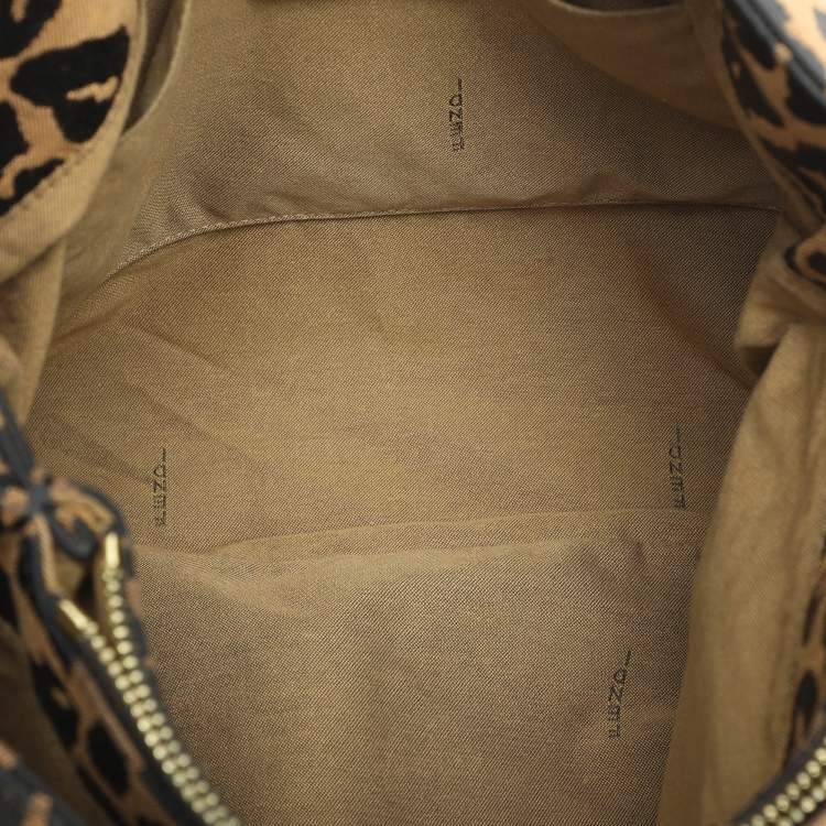 Pre Owned Fendi Black/Brown Leopard Print Canvas and Leather Chef Tote