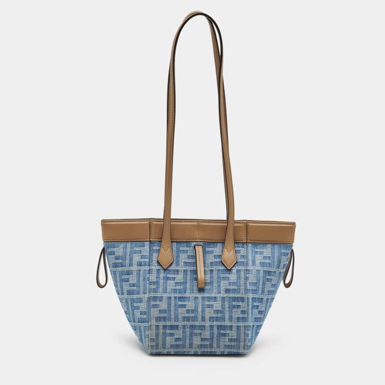 Pre Owned Fendi Blue/Brown Denim FF and Leather Mini Origami Tote