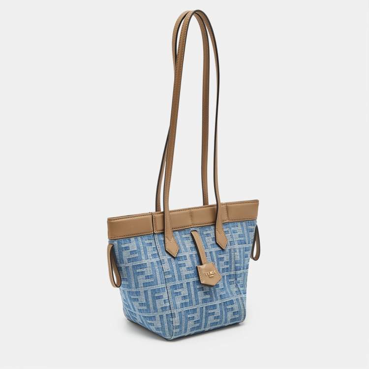 Pre Owned Fendi Blue/Brown Denim FF and Leather Mini Origami Tote
