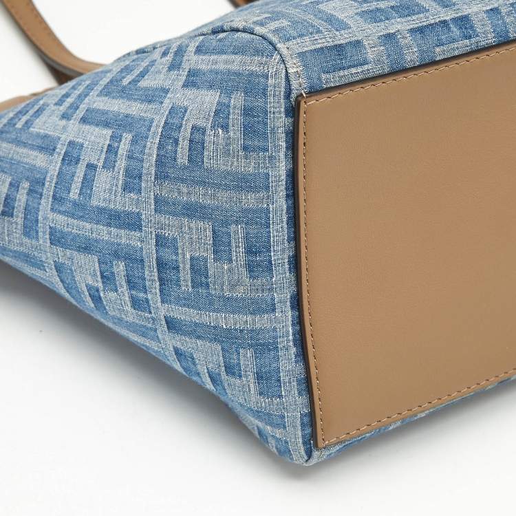 Pre Owned Fendi Blue/Brown Denim FF and Leather Mini Origami Tote