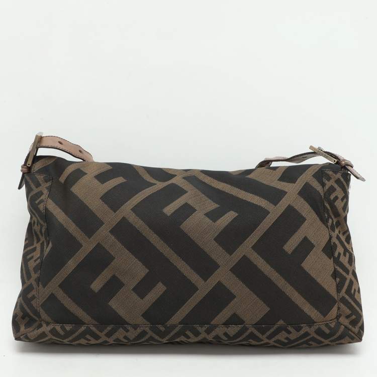 Pre Owned Fendi Tobacco Zucca Canvas and Leather Large Whipstitch Baguette Bag