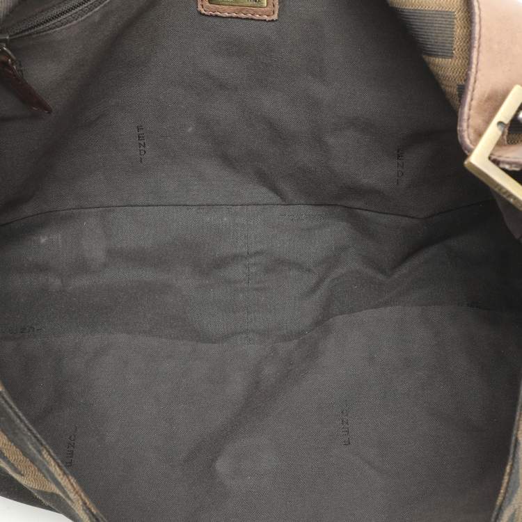 Pre Owned Fendi Tobacco Zucca Canvas and Leather Large Whipstitch Baguette Bag