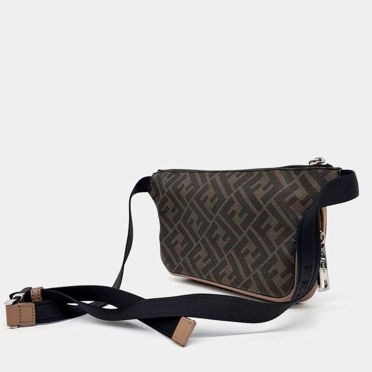 Pre Owned Fendi Black/Brown Coated Canvas Belt Bag