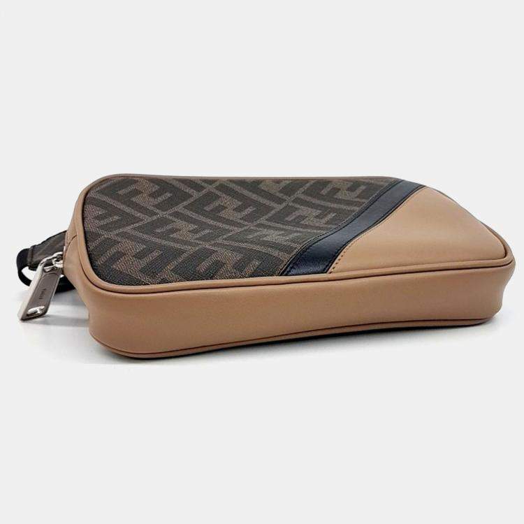 Pre Owned Fendi Black/Brown Coated Canvas Belt Bag