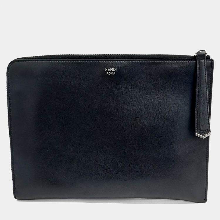 Pre Owned Fendi Black Leather Monster Clutch
